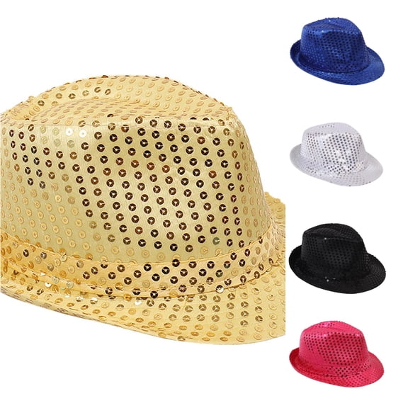 RTKFRFLM Kids Magician Top Hat Solid Color Shiny Sequins Jazz Fedora Cap Stage Performance Magic Show Party Hat