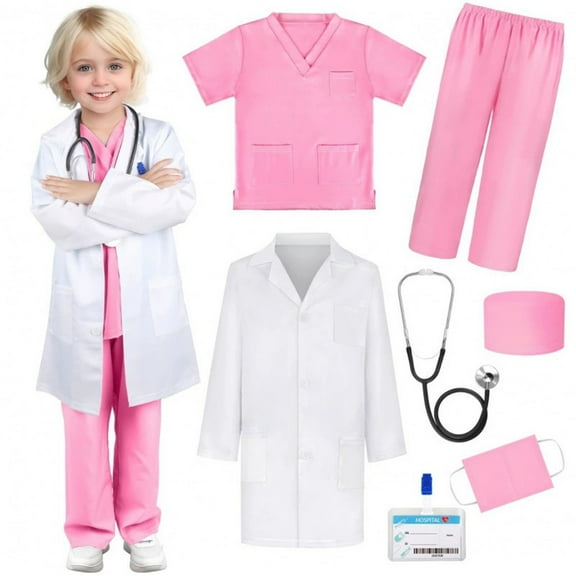 RTKFRFLM Kids Medical Role Play Costume Doctor and Nurse Outfit White Lab Coat for School Stage and Dress Up Events