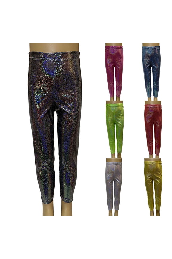 Kids Metallic Sequin Leggings Sparkly Stretch Dance Pants for Performance Green 3-4 Years