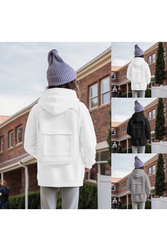 Kids Novelty Backpack Hoodie Cute Pocket Design Long Sleeve Hooded Sweatshirt White 13-14 Years