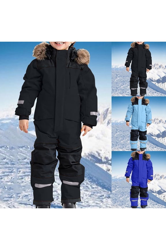 Kids One-Piece Ski Suit Waterproof Insulated Luminous Snowsuit Black 8-9 Years