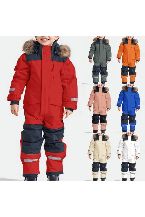Kids One Piece Snowsuit with Reflective Details Waterproof Wind Resistant Insulated Ski Suit for Boys and Girls Winter Outdoor Snowboarding and Playwear