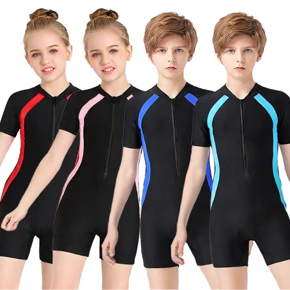 RTKFRFLM Kids One Piece Swimsuit Professional Athletic Training Surfing Suit Diving Suit for Boys Girls Summer Pool Beach Vacation Quick Dry Swimwear Pink 12-16 Years