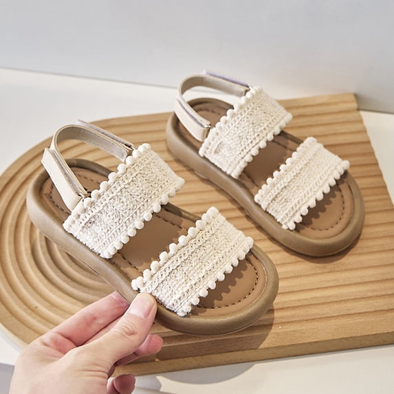 RTKFRFLM Kids Open Toe Sandals Fashionable Solid Color Soft Sole Outdoor Shoes White 9.5-10 Years