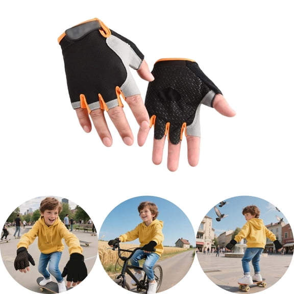 RTKFRFLM Kids Outdoor Cycling Gloves Half Finger Breathable Non Sports Mittens for Boys Girls Biking Skating Physical Training Exercise Accessories Black 6-8