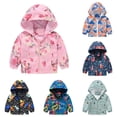 thumbnail image 1 of RTKFRFLM Kids Outerwear Jacket Long Sleeve Cartoon Dinosaur Printed Lightweight Hooded Casual Zip Coat Windbreaker, 1 of 4