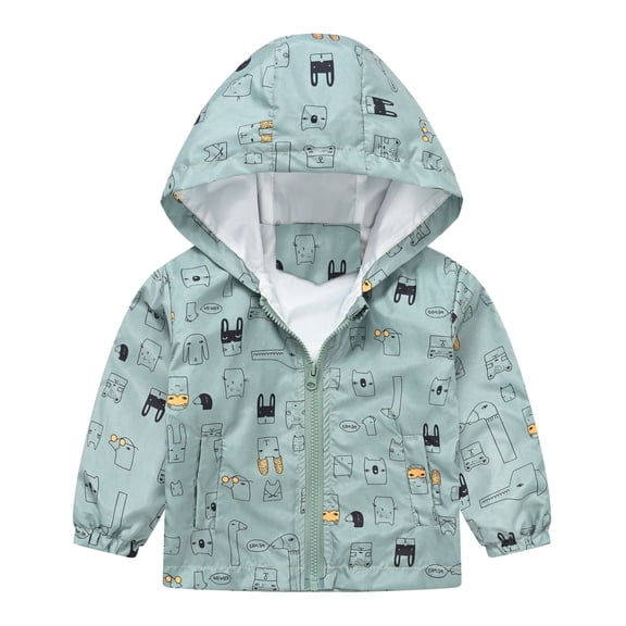 RTKFRFLM Kids Packable Hooded Jacket Thin Breathable Cartoon Pattern Print Windbreaker Coat Spring Summer Fall Outerwear Clothes
