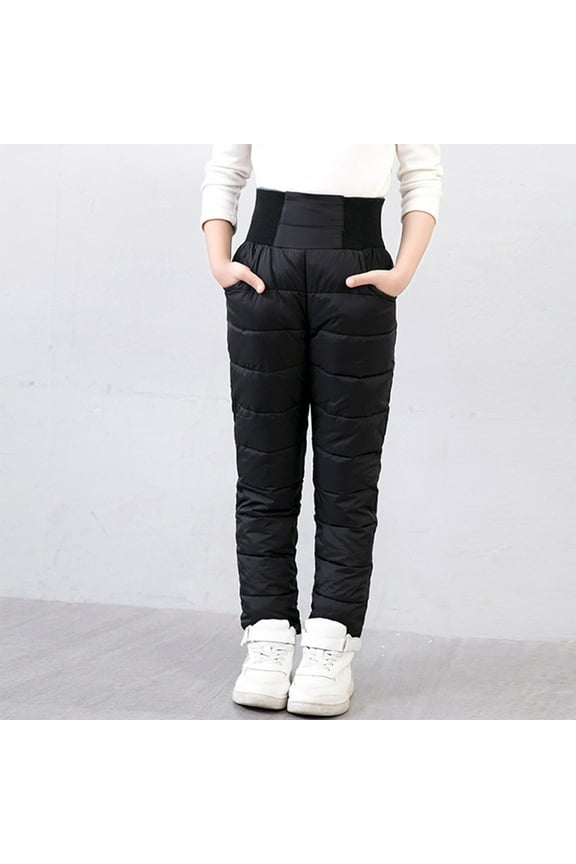 Kids Padded Down Winter Pants Boys Girls High Waist Warm Insulated Trousers Heavyweight Outdoor Snow Bottoms
