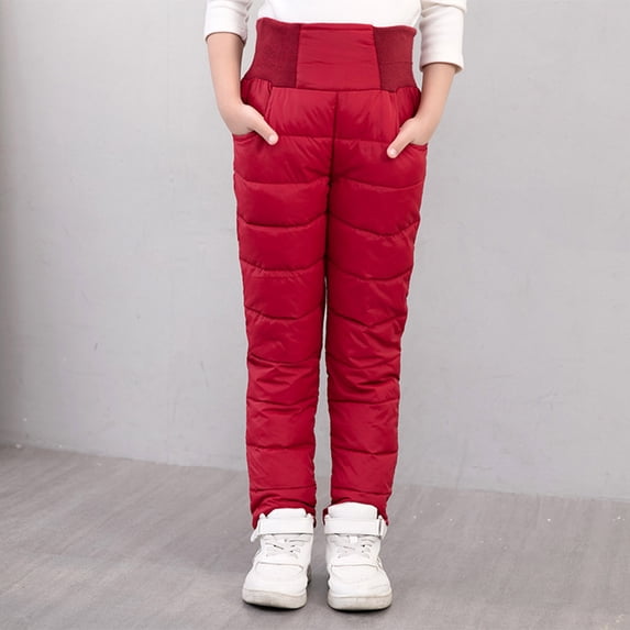 RTKFRFLM Kids Padded Down Winter Pants Boys Girls High Waist Warm Insulated Trousers Heavyweight Outdoor Snow Bottoms