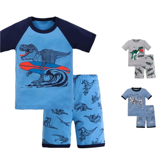 RTKFRFLM Kids Pajamas Set Summer Thin Cotton Cartoon Dinosaur Short Sleeve Top Shorts 2-Piece Sleepwear Boys Toddler