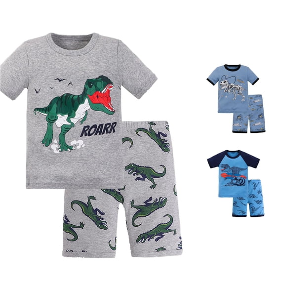RTKFRFLM Kids Pajamas Set Summer Thin Cotton Cartoon Dinosaur Short Sleeve Top Shorts 2-Piece Sleepwear Boys Toddler