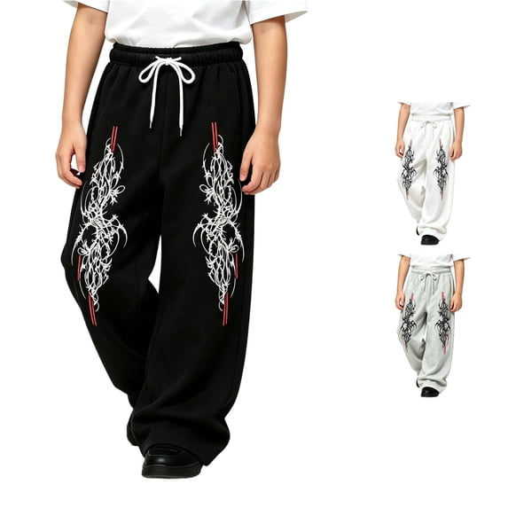 RTKFRFLM Kids Pants Elastic Waist Drawstring Casual Long Trousers for Boys and Girls Ages 4-15 for Everyday Casual Wear Y2K Street Style