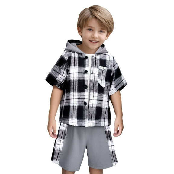 RTKFRFLM Kids Plaid Patchwork Clothing Set-Short Sleeve TShirt Shorts Summer Stylish Holiday Outfits