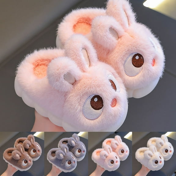 RTKFRFLM Kids Plush Bunny Slippers Warm Lined Indoor House Shoes Coffee 39