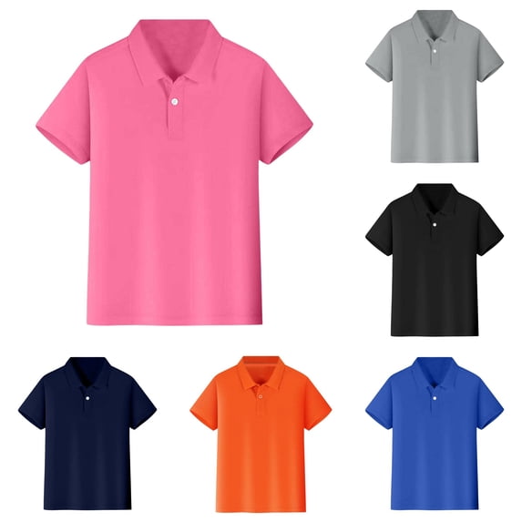 RTKFRFLM Kids Polo Shirt Summer Short Sleeve Solid Color Cotton Blend Turn Down Collar Casual Golf Tee Top Boys Girls