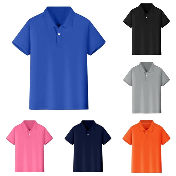RTKFRFLM Kids Polo Shirt Summer Short Sleeve Solid Color Cotton Blend Turn Down Collar Casual Golf Tee Top Boys Girls