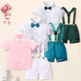 thumbnail image 1 of RTKFRFLM Kids Professional Performance Set Short Sleeve Shirt and Suspender Pants 2 Piece Outfits for Boys Summer School Stage Show Daily Wear Blue 3-4 Years, 1 of 5