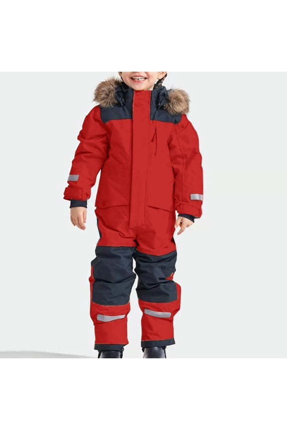 Kids Reflective Winter Snowsuit Waterproof Windproof Insulated Ski Suit Heavyweight One-Piece Coverall for Cold