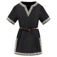 thumbnail image 1 of RTKFRFLM Kids Renaissance Shirt Medieval Vintage V-Neck Short Sleeve Mid-Length Pirate Tunic Blouse Costume Boys Girls, 1 of 2