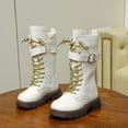 thumbnail image 1 of RTKFRFLM Kids Riding Boots Gold Shoelaces Flat Soft Sole Faux Leather Princess High Tube Long Fall Boots Girls 4-12Y, 1 of 5
