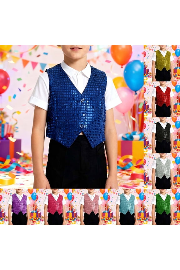 Kids Sequin Party Vest Shiny Performance Waistcoat for Stage Play White 2-3 Years