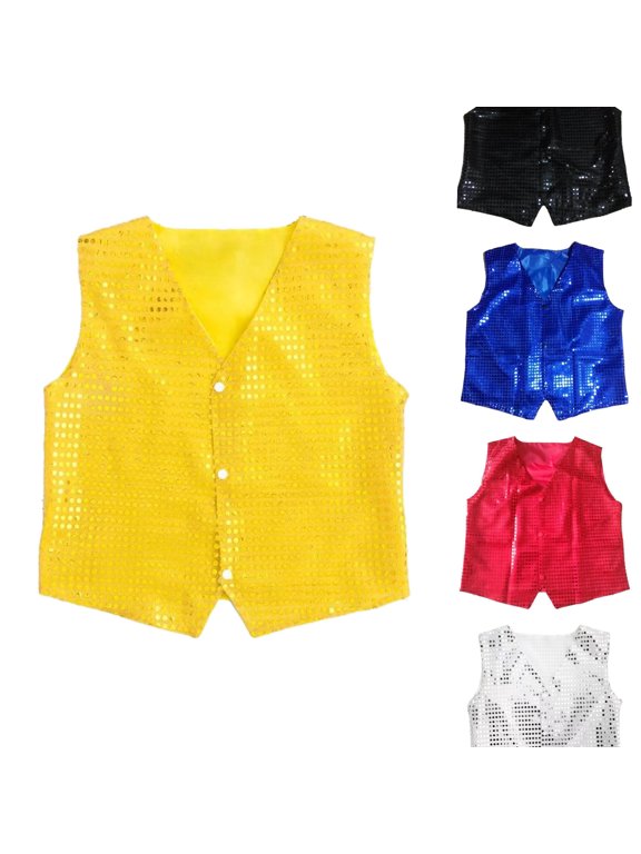 Kids Sequin Performance Vest Jazz Dance Stage Waistcoat for Children Blue 7-8 Years