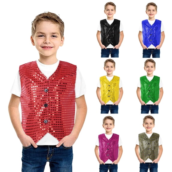 RTKFRFLM Kids Sequin Performance Vest Sparkly Party Celebration Waistcoat for Stage Gold 8-9 Years