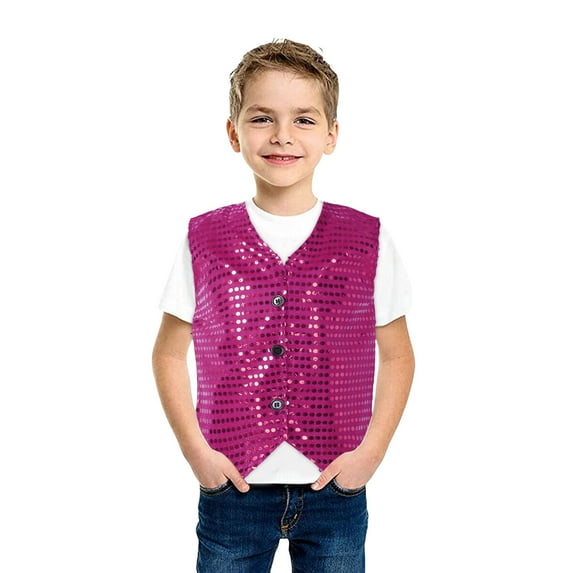 RTKFRFLM Kids Sequin Performance Vest Sparkly Party Celebration Waistcoat for Stage Hot Pink 5-6 Years