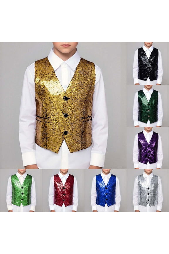 Kids Sequin Performance Vest Sparkly Stage Waistcoat for Little Hosts GN1 13-14 Years