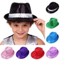 thumbnail image 1 of RTKFRFLM Kids Sequins Fedora Hat Shiny Glitter Jazz Dance Hats Stage Performance Show Party Top Hat Magic Show Caps Accessories for Boys Girls Children's Day, 1 of 3