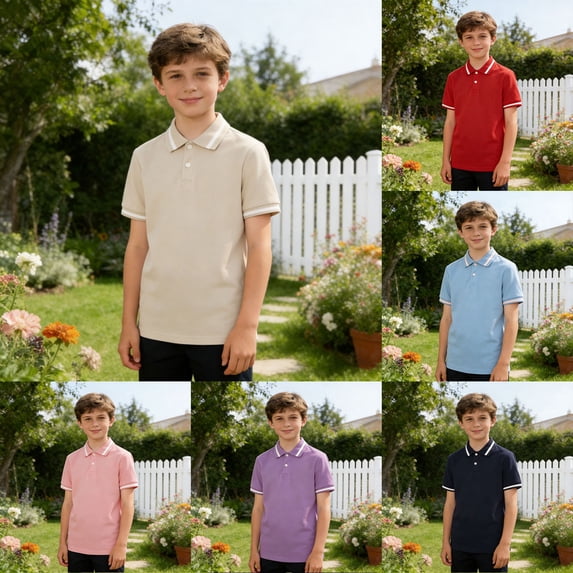 RTKFRFLM Kids Short Sleeve Polo Shirt Boys & Girls Summer Casual Button Down Round Neck Tee Lightweight Breathable Cotton Blend Performance Top for 3-14 Years