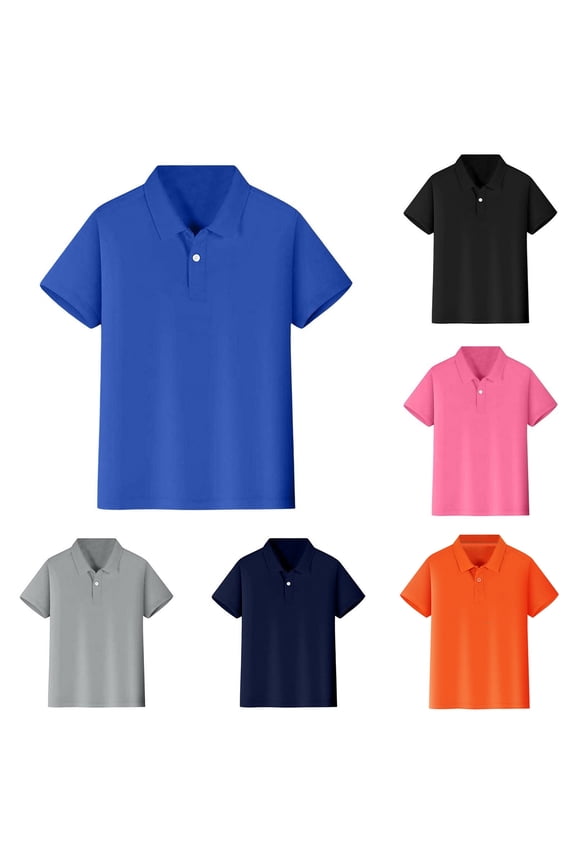 Kids Short Sleeve Polo Shirt, Solid Color Casual Collared Top for School and Daily Wear