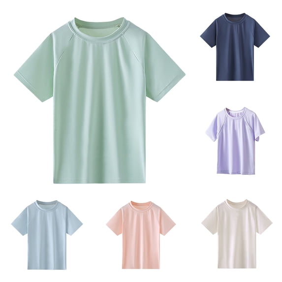 RTKFRFLM Kids Solid Color Summer Beach Top Boys Girls Short Sleeve Sun Protection Rash Guard Waterproof Athletic Swim Shirt for Vacation Quick-Dry Water Sports for Children