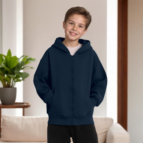 RTKFRFLM Kids Solid Color Zip-up Hoodie Casual Hooded Cardigan Jacket for Boys and Girls Grey 13-14Years