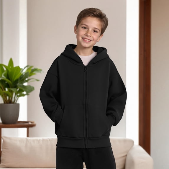 RTKFRFLM Kids Solid Color Zip-up Hoodie Casual Hooded Cardigan Jacket for Boys and Girls Grey 13-14Years