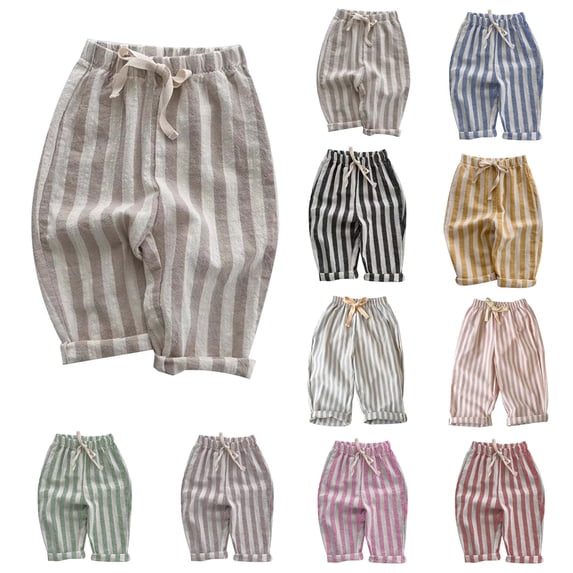 RTKFRFLM Kids Striped Pants Toddler Summer Lightweight Breathable Joggers Loose Fit Thin Cotton Trousers for Boys and Girls No Pockets