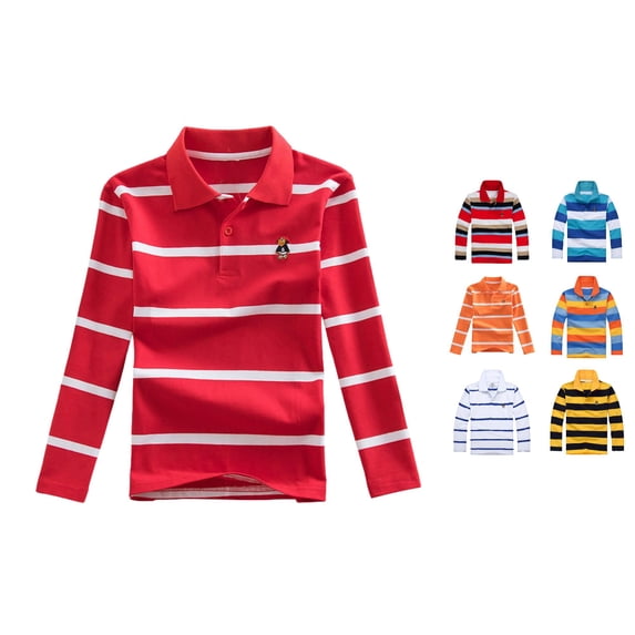 RTKFRFLM Kids Striped Polo Top Long Sleeve Lapel Collar Cotton T-Shirt Yellow 5-6 Years