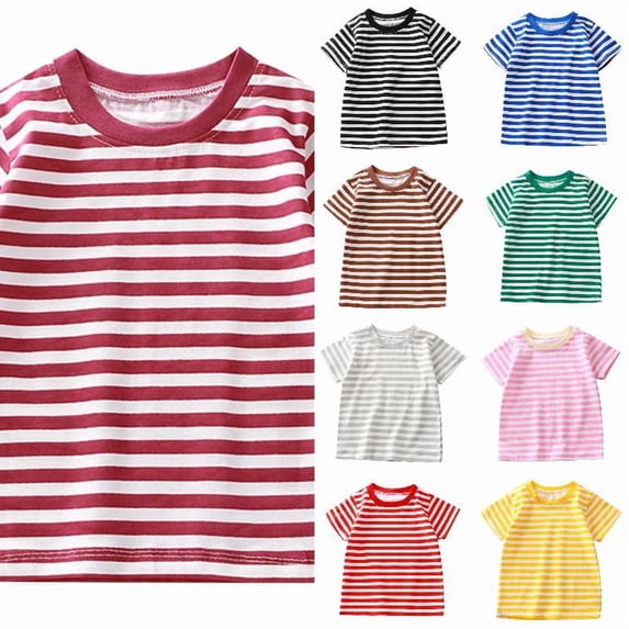 RTKFRFLM Kids Striped Short Sleeve T-Shirt Classic Cotton Crewneck Undershirt Casual Graphic Tee Tops for Toddler Boys Girls Summer