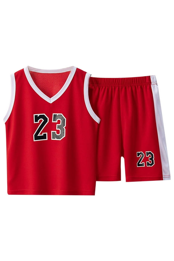 Kids Summer Basketball Suit Quick Drying Sports Vest Sleeveless Two Piece Soccer Suit On V Neck
