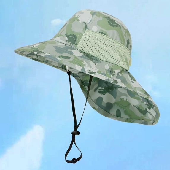 RTKFRFLM Kids Sun Protection Bucket Hat Print Beach Sun Hat with Neck Flap Pink S