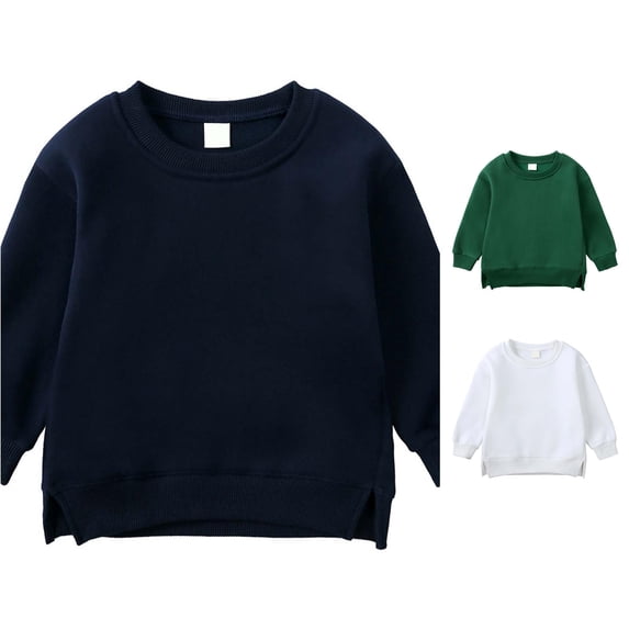 RTKFRFLM Kids Sweatshirt Fleece Lined Pullover Top Solid Color Heavyweight Warm Crewneck Jumper Outerwear Baby 6M-7Y