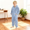 thumbnail image 1 of RTKFRFLM Kids Thick Fuzzy One-Piece Jumpsuit Warm Sherpa Lined Hooded Onesie Soft Winter Sleepwear for Boys Girls, 1 of 6