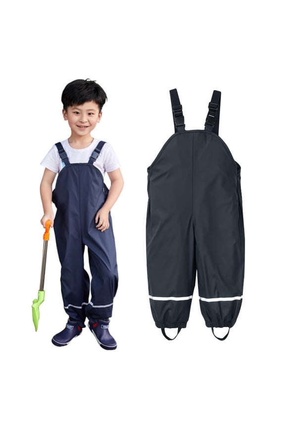 Kids Thickened Rain Bib Lined Waterproof Outdoor Rain Overalls Black 3-4 Years
