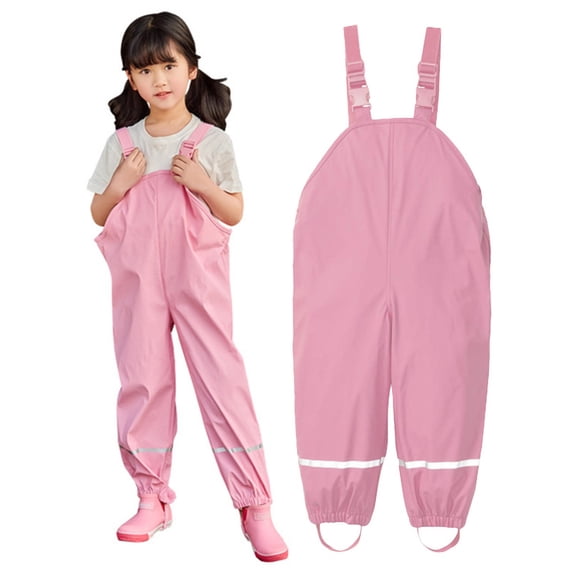 RTKFRFLM Kids Thickened Rain Bib Lined Waterproof Outdoor Rain Overalls Pink 5-6 Years