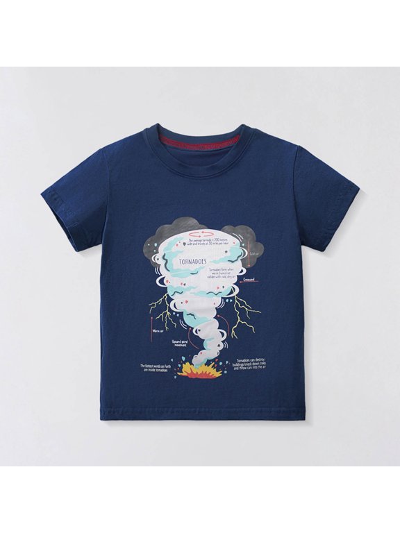 Kids Tornado Cartoon T-Shirt Fun Weather Graphic Crewneck Short Sleeve Casual Summer Fashion Play Tee Top Wear