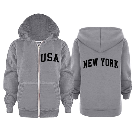 RTKFRFLM Kids USA New York Zip Up Hoodie Trendy NY Graphic Letter Print Hooded Sweatshirt Casual Cardigan Outerwear Jacket Coat for Boys Girls
