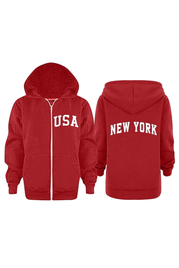 Kids USA New York Zip Up Hoodie Trendy NY Graphic Letter Print Hooded Sweatshirt Casual Cardigan Outerwear Jacket Coat for Boys Girls