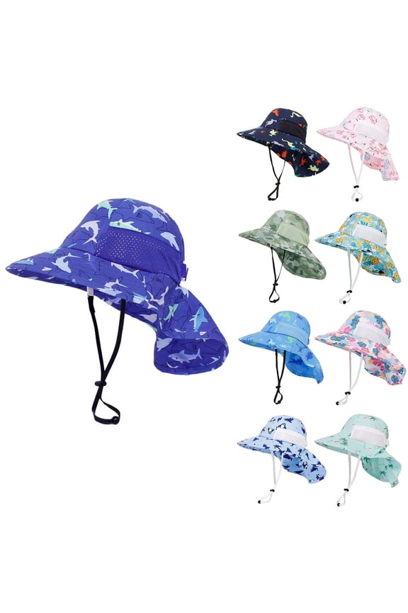 Kids UV Protection Sun Hat Packable Bucket Hat with Neck Flap for Beach Light Blue L