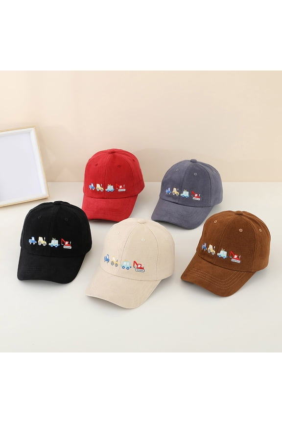 Kids Vehicle Graphic Baseball Cap Cartoon Car Print Sun Protection Hat Red One Size