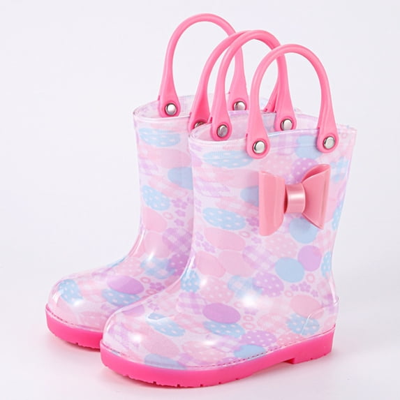 RTKFRFLM Kids Waterproof Rain Boots Durable Non- Outdoor Water Shoes with Handles Hot Pink 1.5-3 Years
